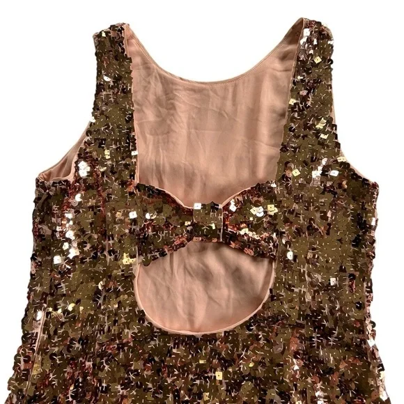 Kate Spade Rose Gold Sequin Bow Cutout Back Sleeveless Mini Dress Size 8 - Picture 10 of 16